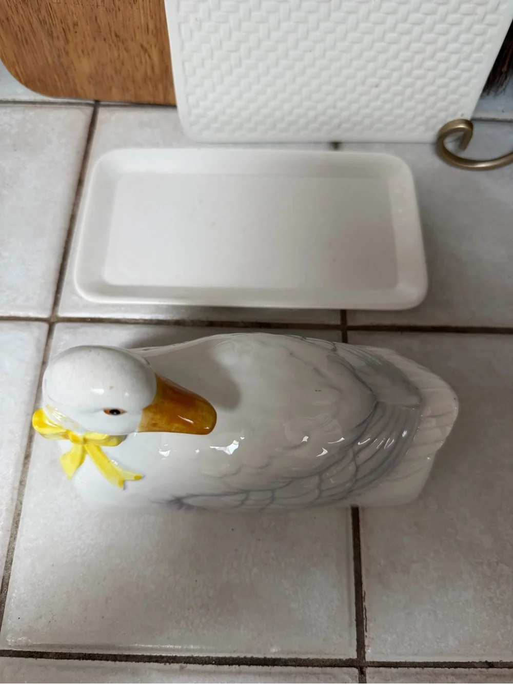Vintage Duck Goose Butter Dish Ceramic White Made in Japan Otagiri